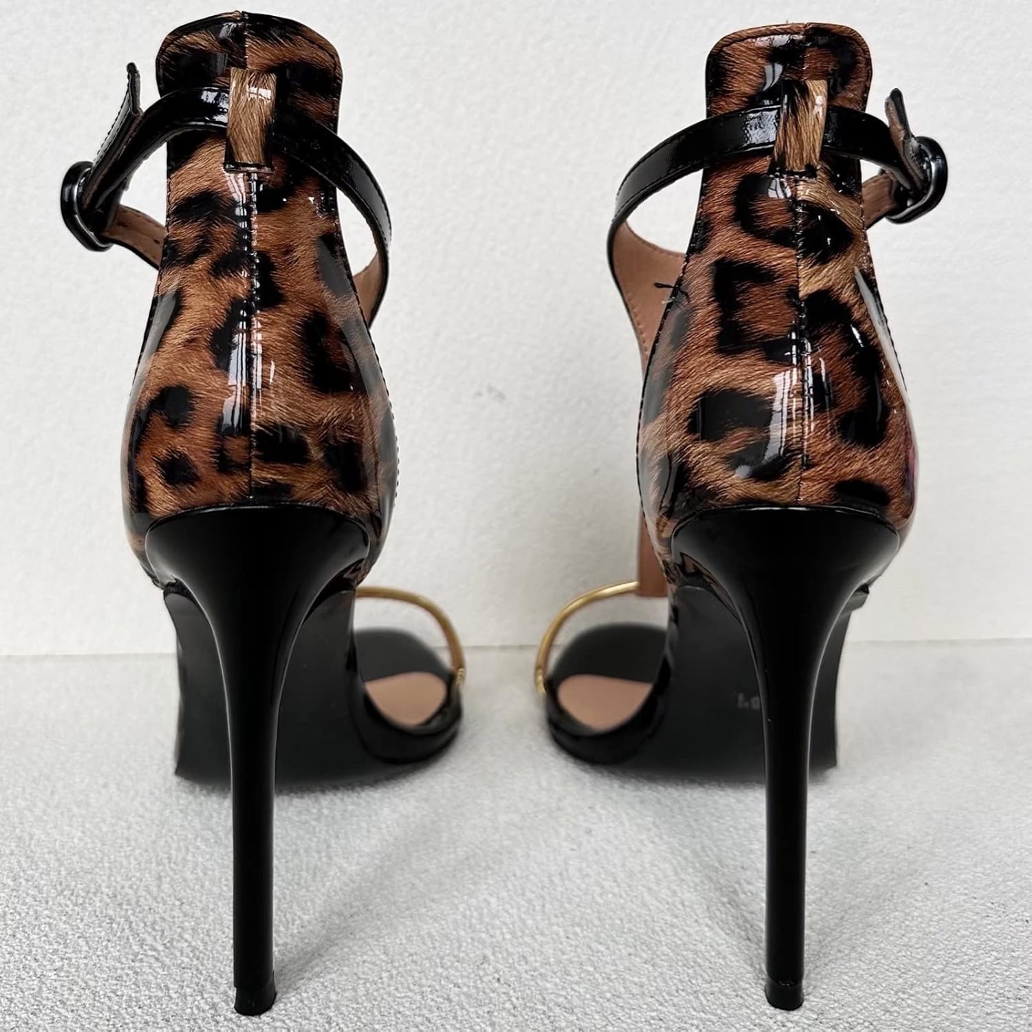 Frankie Hsu Sexy Stiletto High Heeled TStrap Sandals, Black Patent