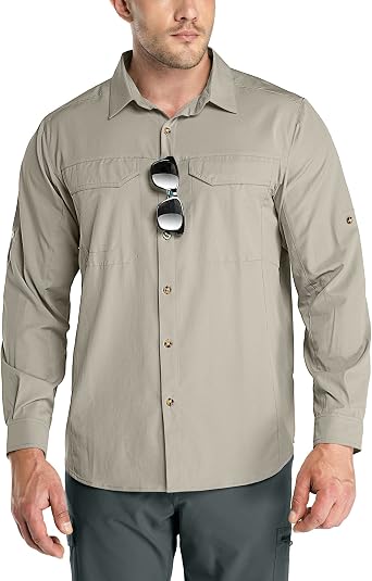 Outdoor Ventures Men's Long Sleeve Shirts UPF 50+ Button-Down Hiking Shirt