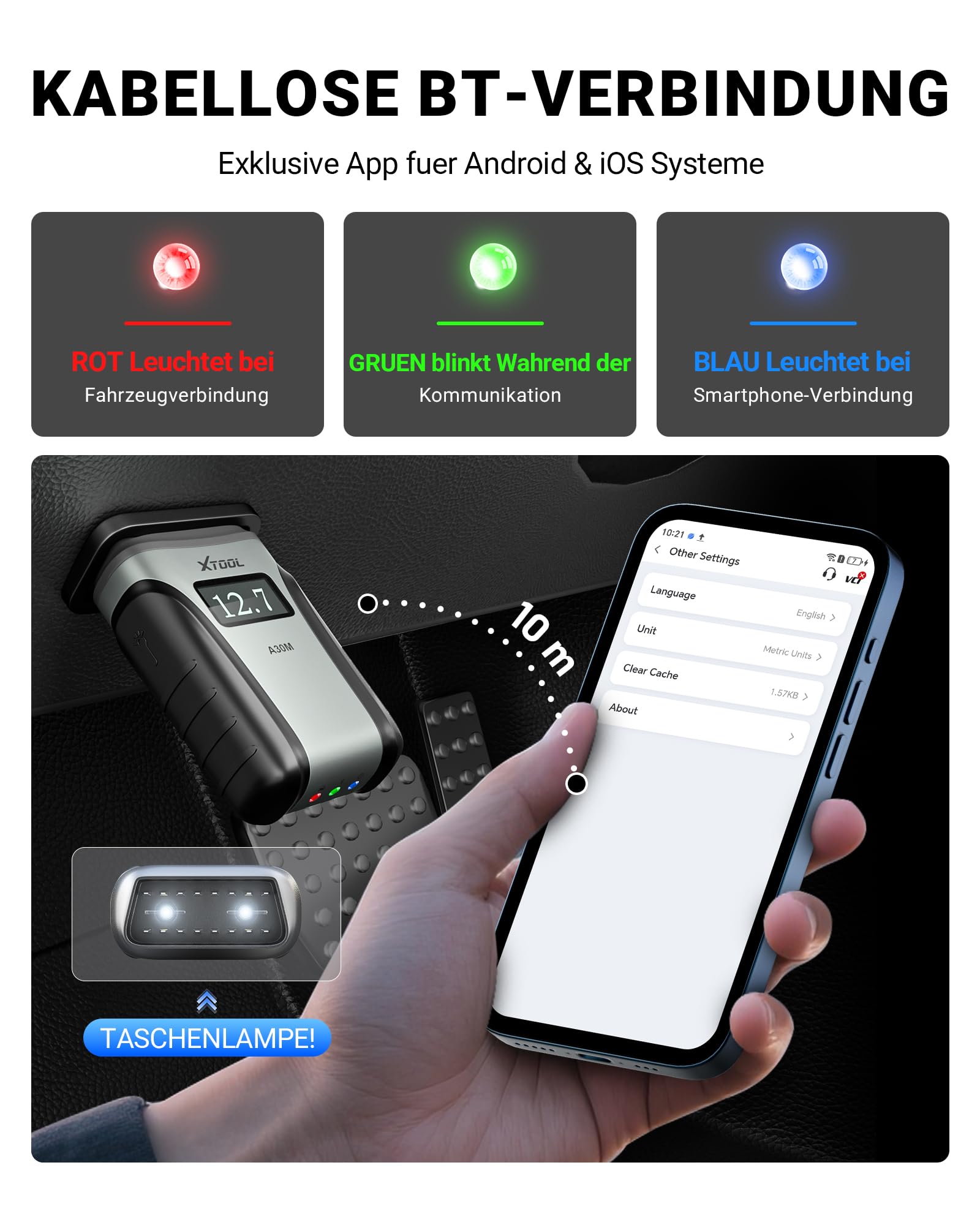 XTOOL A30M OBD2 Diagnosegerät Set, Bidirektionales Kabelloses Diagnosegerät Auto, Vollsystem, KI-Unterstützung, 26+ Resets, Öl ABS BMS DPF, 8-PID Live-Daten für iOS/Android, Lebenslange Update, CAN FD