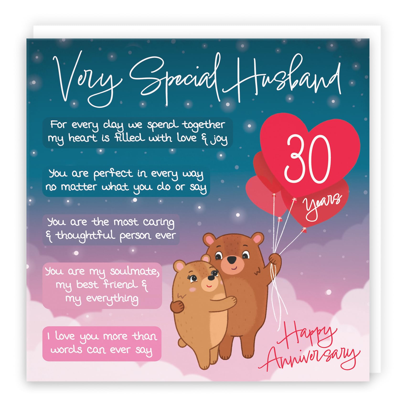 Hunts England - Starry Night 30th Anniversary Card for Husband - Cute Bears & Poem, 30th Husband, Standard (148 x 148 mm)