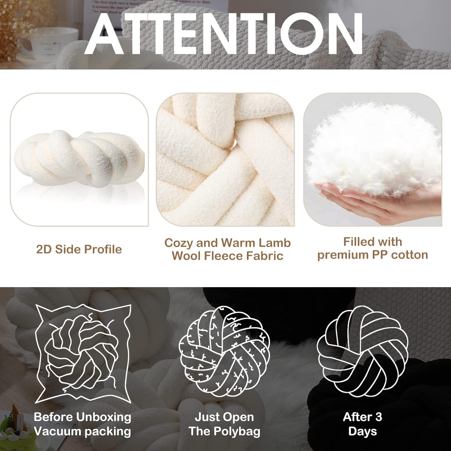 Marsui 2 Pieces Knot Ball Pillows 14 x 14 Inch Decorative Pillow for Couch Bedroom Plush Throw Knot Pillow Soft Handmade Chair Cushion for Living Room Car Decorations(Beige)