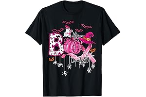 Boo Halloween Pumpkin Pink Ribbon Witch Breast Cancer Awareness T-Shirt
