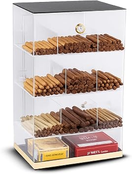 Your Elegant Bar Acrylic Cigar Humidor with Hygrometer, Humidifier and Shelves, Clear Display Case for 250 Cigars