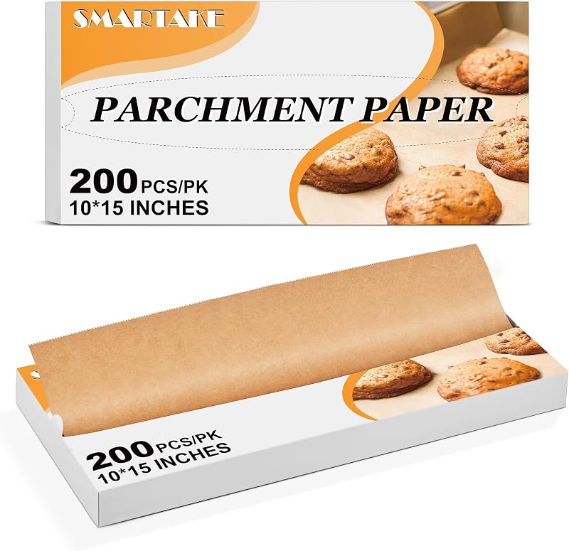 10.7x15 Inches Pop-Up Parchment Paper Sheets, Non-Stick, 200 Pcs | Unbleached Wood Pulp Greaseproof Pre-Cut Baking Paper, BPA-Free, Oven Safe up to 450°F, for Grilling, Frying, Wrapping