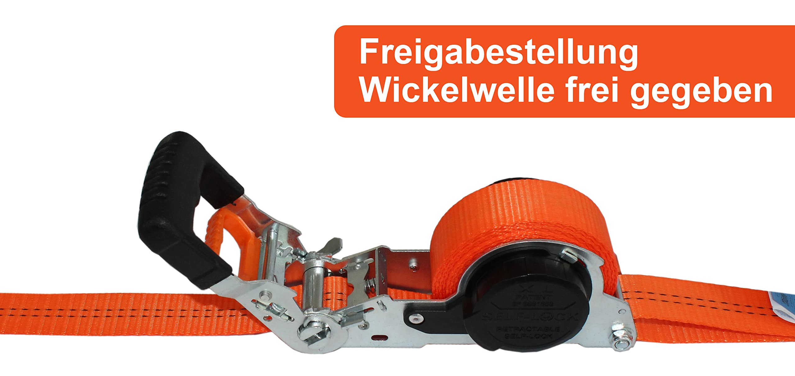 4 x Automatik Spanngurt/Automatischer Zurrgurt Spitzhaken 5,0 m x 35mm 1.000 daN / 2.000 daN (i.d.Umr.) selbstaufrollend (65) orange