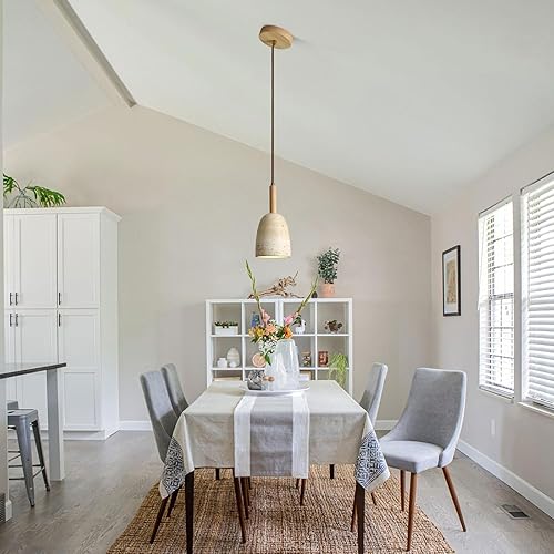 Miniatura 7 de Lámpara colgante con pantalla de piedra Wabi Sabi de estilo japonés, lámpara colgante de madera moderna, lámpara colgante de cabecera para sala de