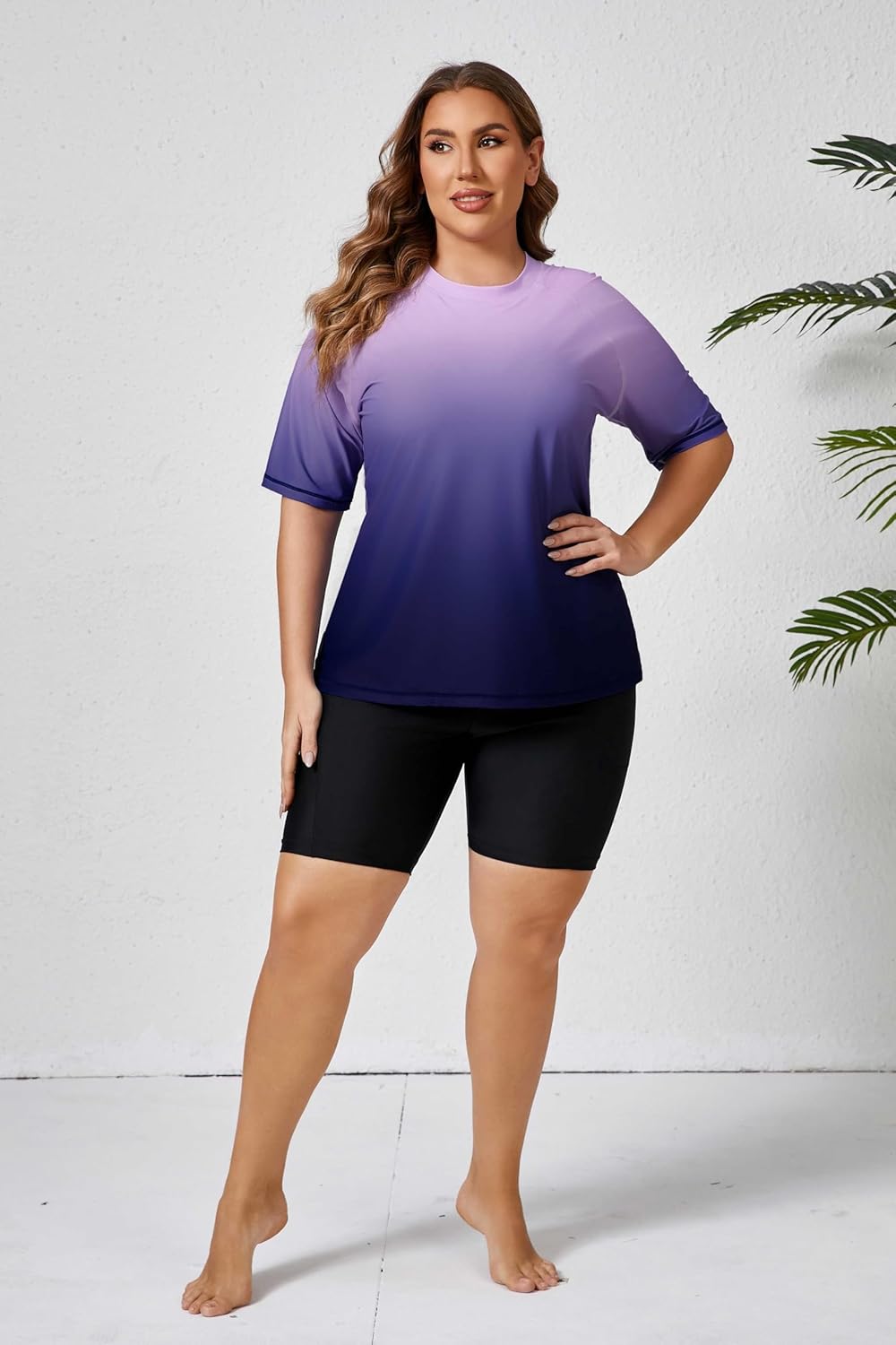 Halcurt Women's Plus Built in Bra Rash Guard Two Piece Swim Shirt and Pockets Boyleg Shorts - Image 3