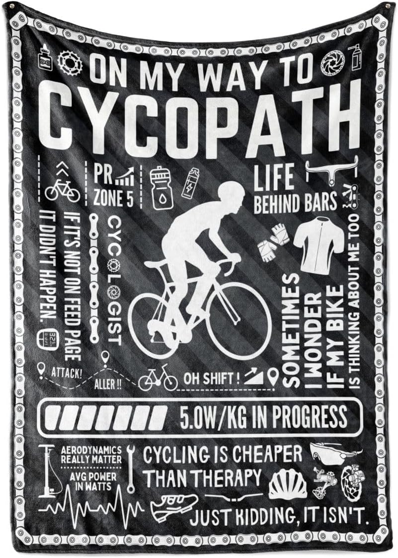 Huglanket Funny Cycling Gifts for Men - Cycopath Cycologist Road Bike Blanket - Bicycle Enthusiast Flannel Plush Throw 50x65 Inches