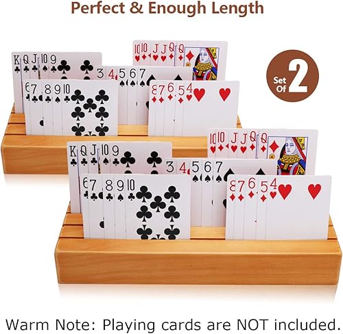 Miniatura 3 de Exqline Juego de 2 soportes de madera para naipes para niños, personas mayores y adultos, 9.84 pulgadas 3.1 pulgadas, lo suficientemente portátil