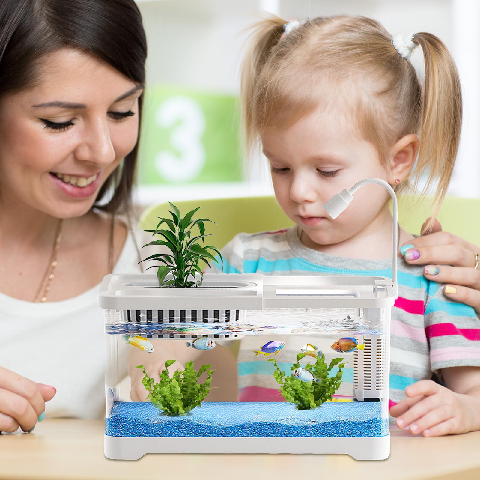 Acquario Pesci | Kit Acquario Paesaggio per Combattenti, Gamberi e - Decorativo Chiaro per Ufficio Camera da Soggiorno Pesce Guppy Tartaruga