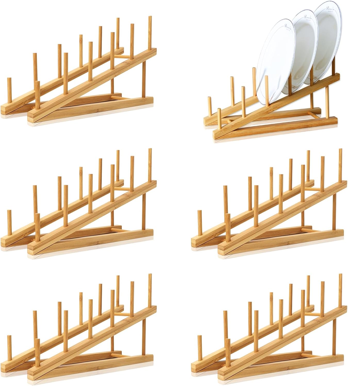 8 Pack Dish Rack Bamboo Drying Rack Wooden Plate Dish Rack Cabinet Organizer Kitchen Pot Lid Stand for Dish, Plate, Cup, Bowl, Cutting Board