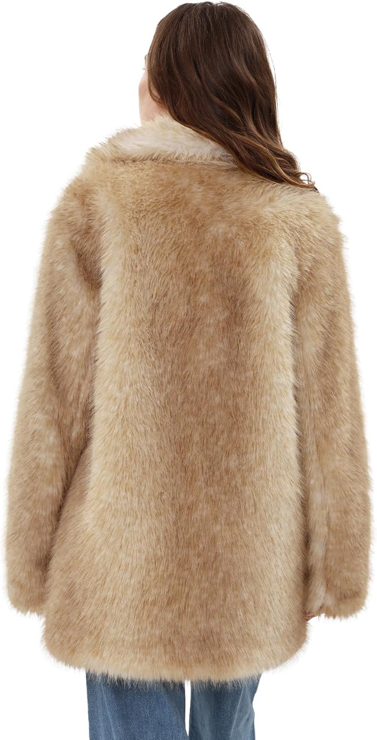 Amazhiyu Women's Faux Fur Coat Open Front Fluffy Jackets Winter Lapel Outerwear - Image 3