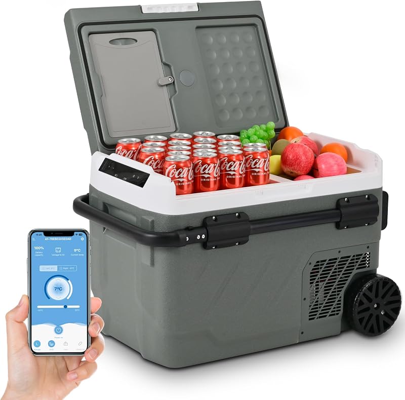 12V Car Refrigerator Portable Fridge Freezer, 62 QT Dual Zone Compressor Cooler with APP Control, Fast Cooling, Electric Cooler for Car Truck, RV, Camping, Travel (12/24V DC & 100-240V AC)