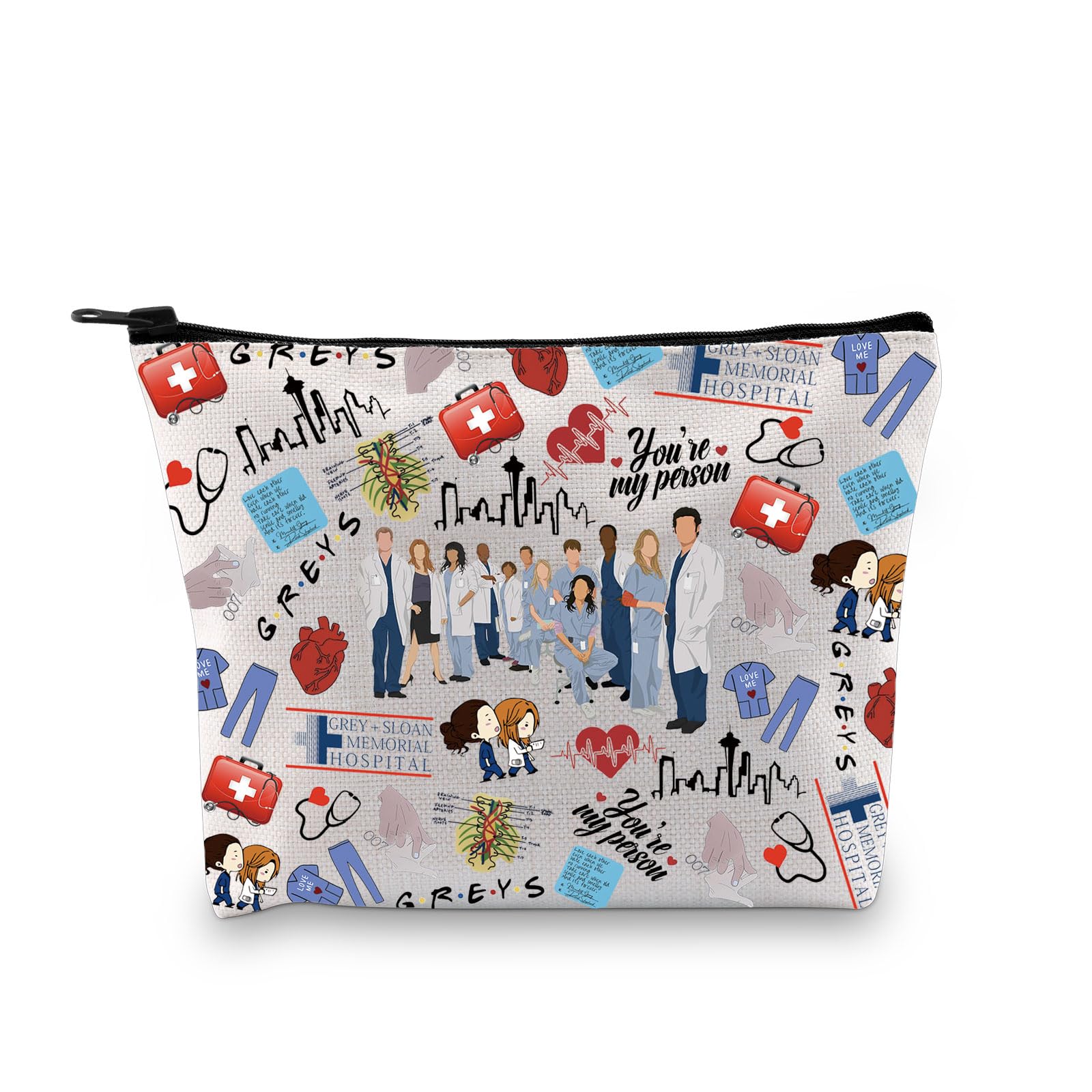 GJTIM TV Show Inspired Gift Doctor Fans Merchandise Zipper Pouch Funny Doctor Makeup Bag Gift (Grey' Pattern Bag)