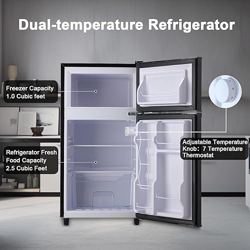 Miniatura 2 de WANAI Refrigerador compacto de 3.5 pies cúbicos, diseño de 2 puertas, termostato ajustable, estantes extraíbles ajustables, refrigerador adecuado