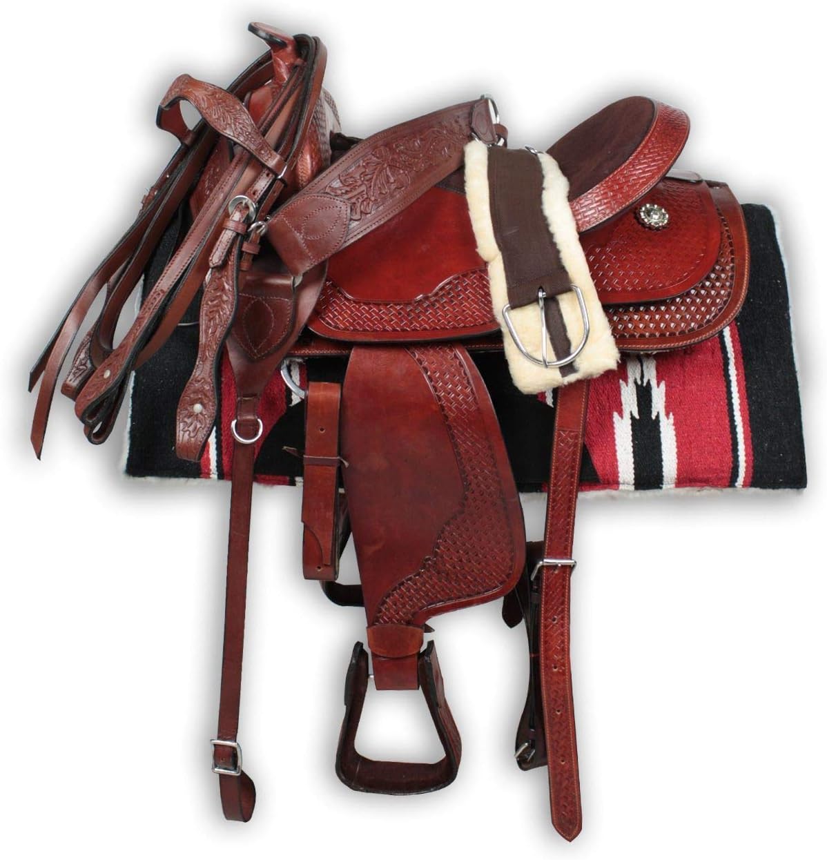 Premium Leather Western Barrel Racing Horse Saddle Riding Trail Equestrian Best Riding for Rider Tack, Free Matching Leather Headstall, Breast Collar, Reins & Saddle Pad Size:10-18 inch, BRL05