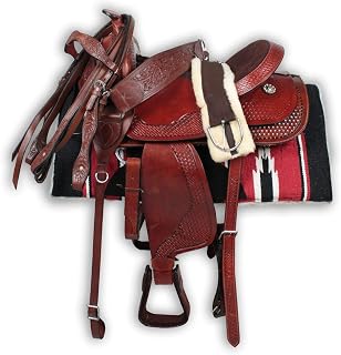 Premium Leather Western Barrel Racing Horse Saddle Riding Trail Equestrian Best Riding for Rider Tack, Free Matching Leather Headstall, Breast Collar, Reins & Saddle Pad Size:10-18 inch, BRL05
