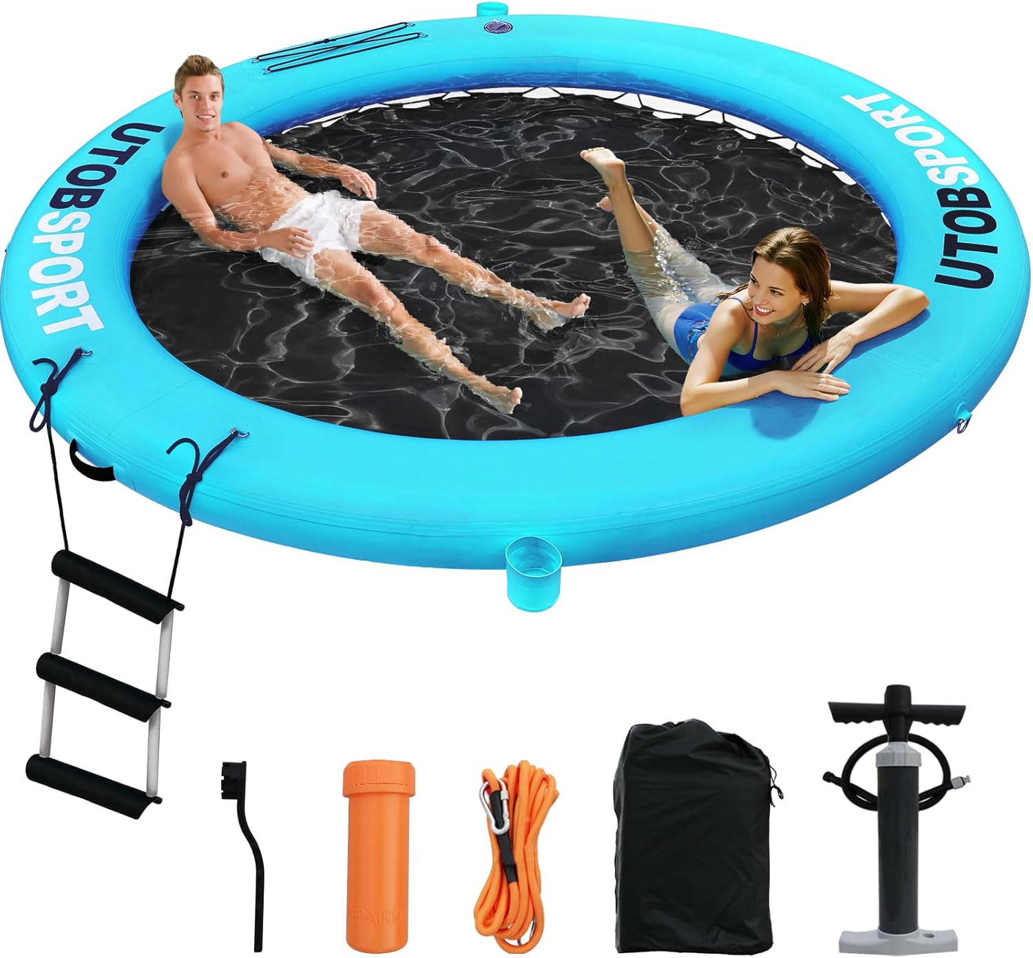Inflatable Water Hammock Floating Dock 8FT / 10FT Water Floating Island Raft for Lake Boat Pool Ocean | Adults Kids, with W/Cupholder & Pump