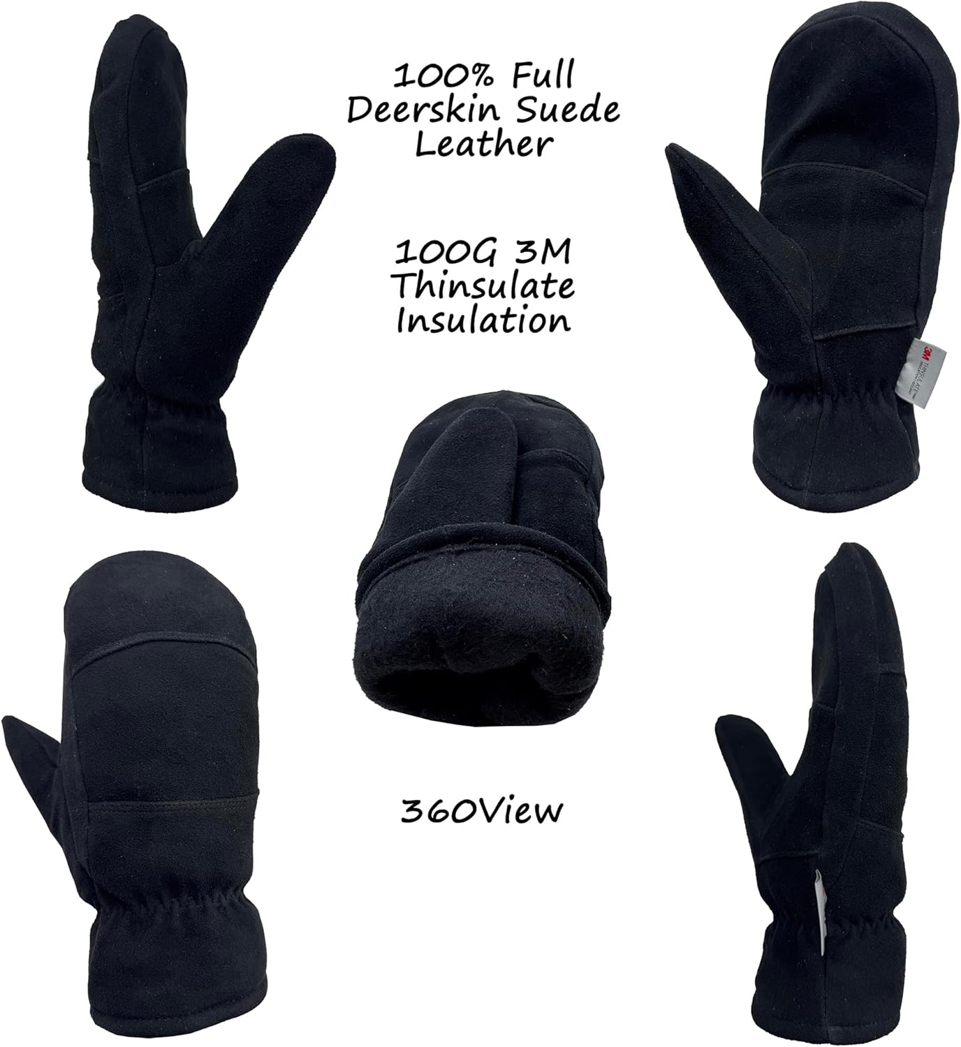SKYDEER Premium Full Deerskin Suede Leather Soft Winter Mittens, Extra Warm 100G 3M Thinsulate, Thermal Insulated (SD3671M) - Image 3
