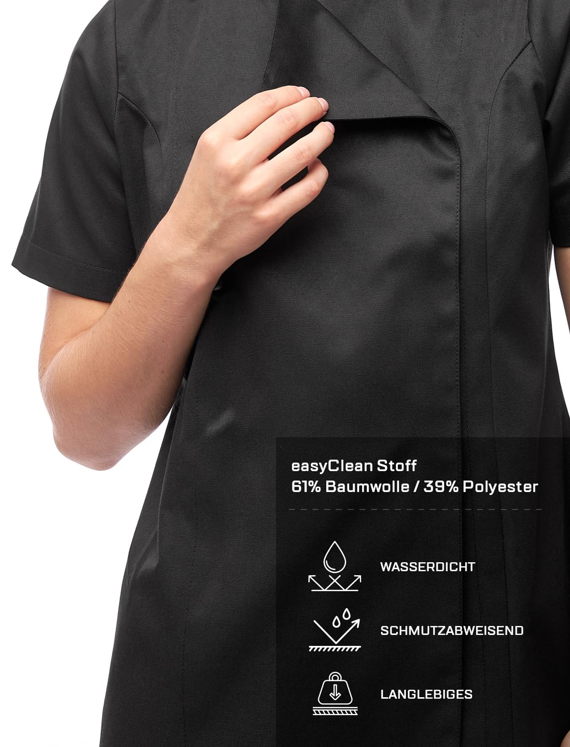 strongAnt Damen Kochjacke kurzarm oder langarm inkl. Kugelknöpfe aus easyClean Baumwolle. Kochuniform, Bäckerjacke. Farbe: Schwarz, Grau, Weiß