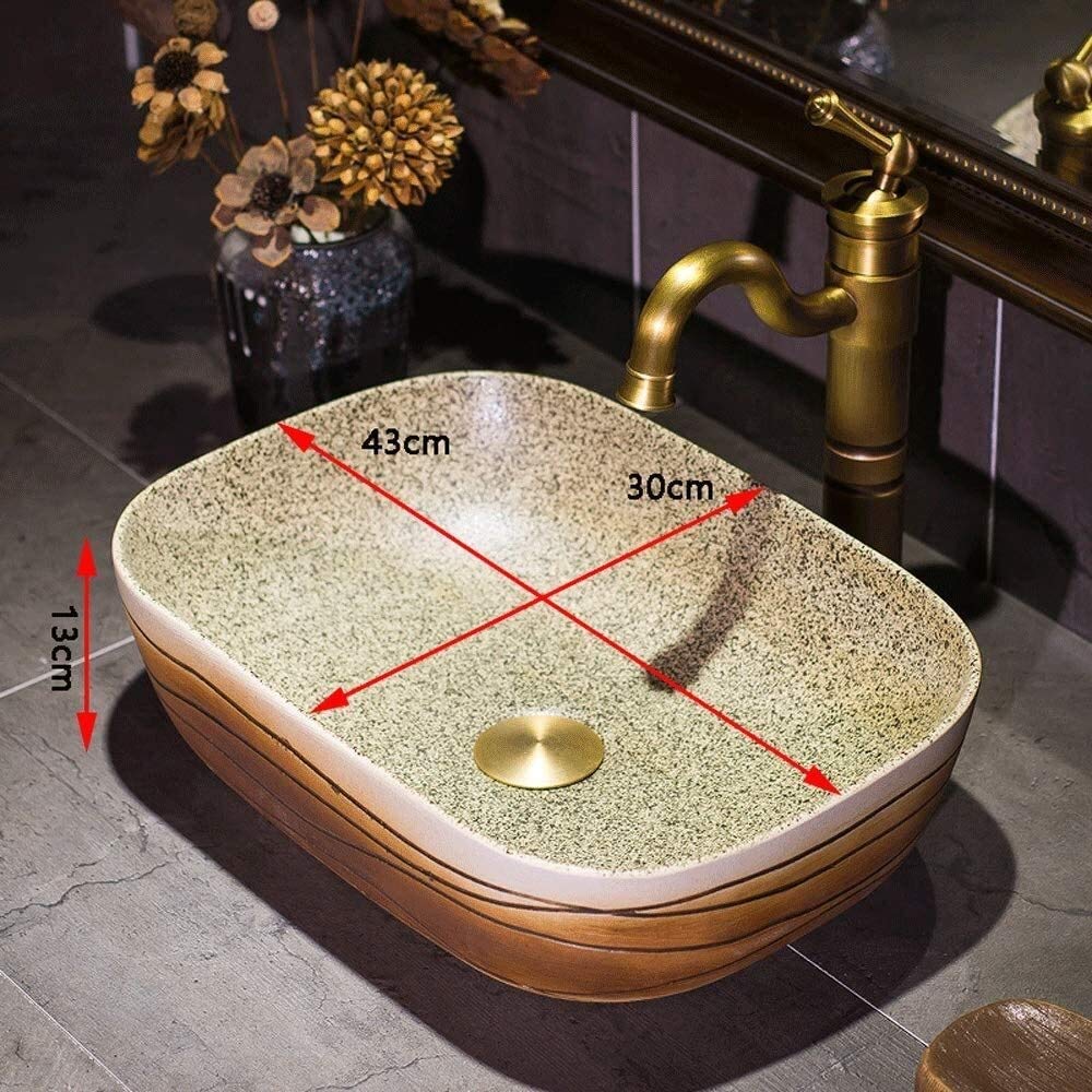 Szafka Pod Umywalkę Z Umywalką, Umywalka Nablatowa, Umywalka Nablatowa 16" W Stylu Vintage, Prostokątna, Porcelanowa, Ceramiczna, Umywalka Nablatowa