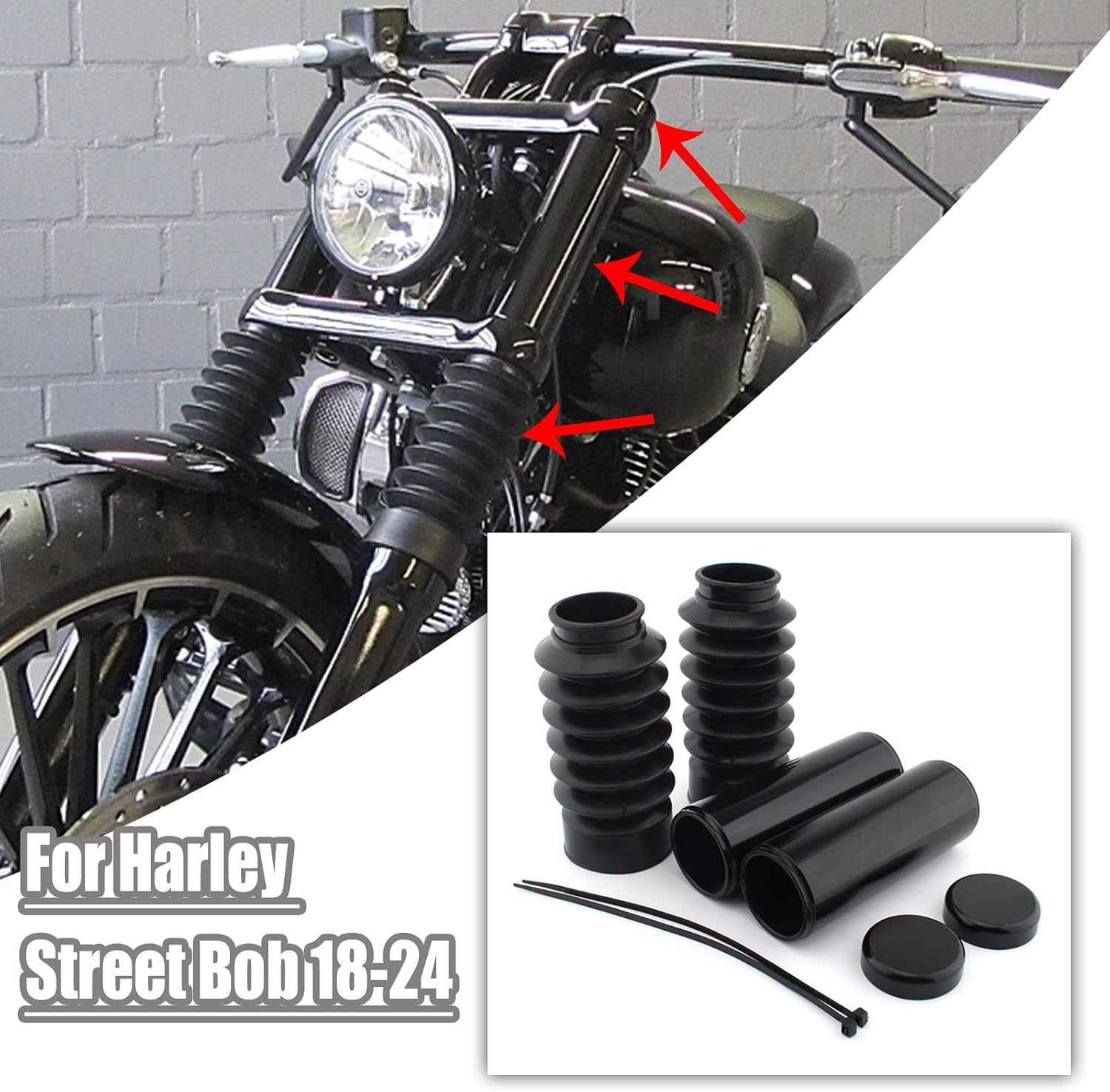 6PCS Aluminum Front Upper Lower Fork Cover Boot Set Compatible with Harley Softail Street Bob and Low Rider FXBB FXBBS 2018-2024 (Except Low Rider S)