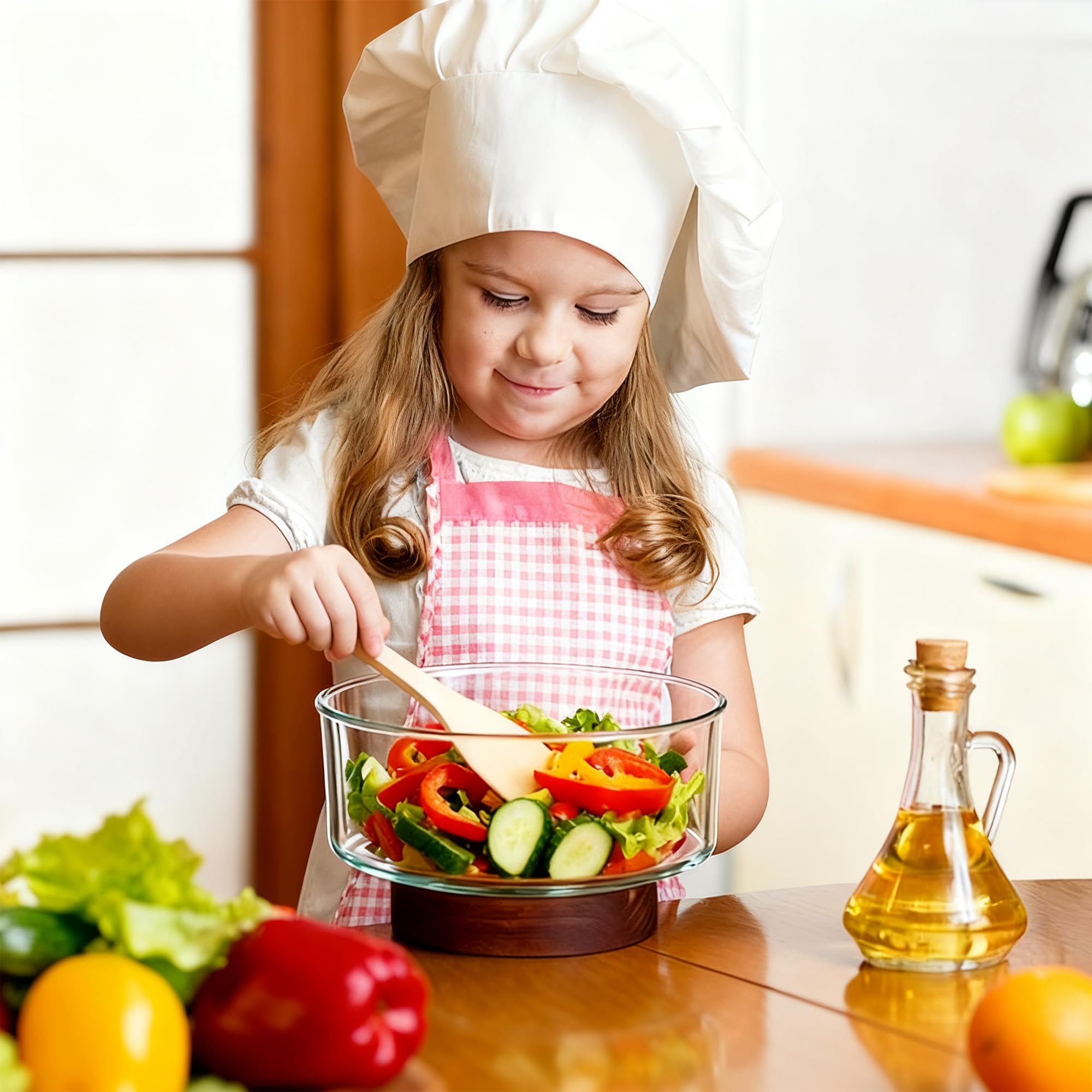 Insalatiera In Vetro Con Pinze Per Insalata In Legno,Versatile Piatto Da Portata, Materiale Vetro Senza Piombo, Design Di Grande Capacità, Alta Stabilità Per Insalate, Frutta