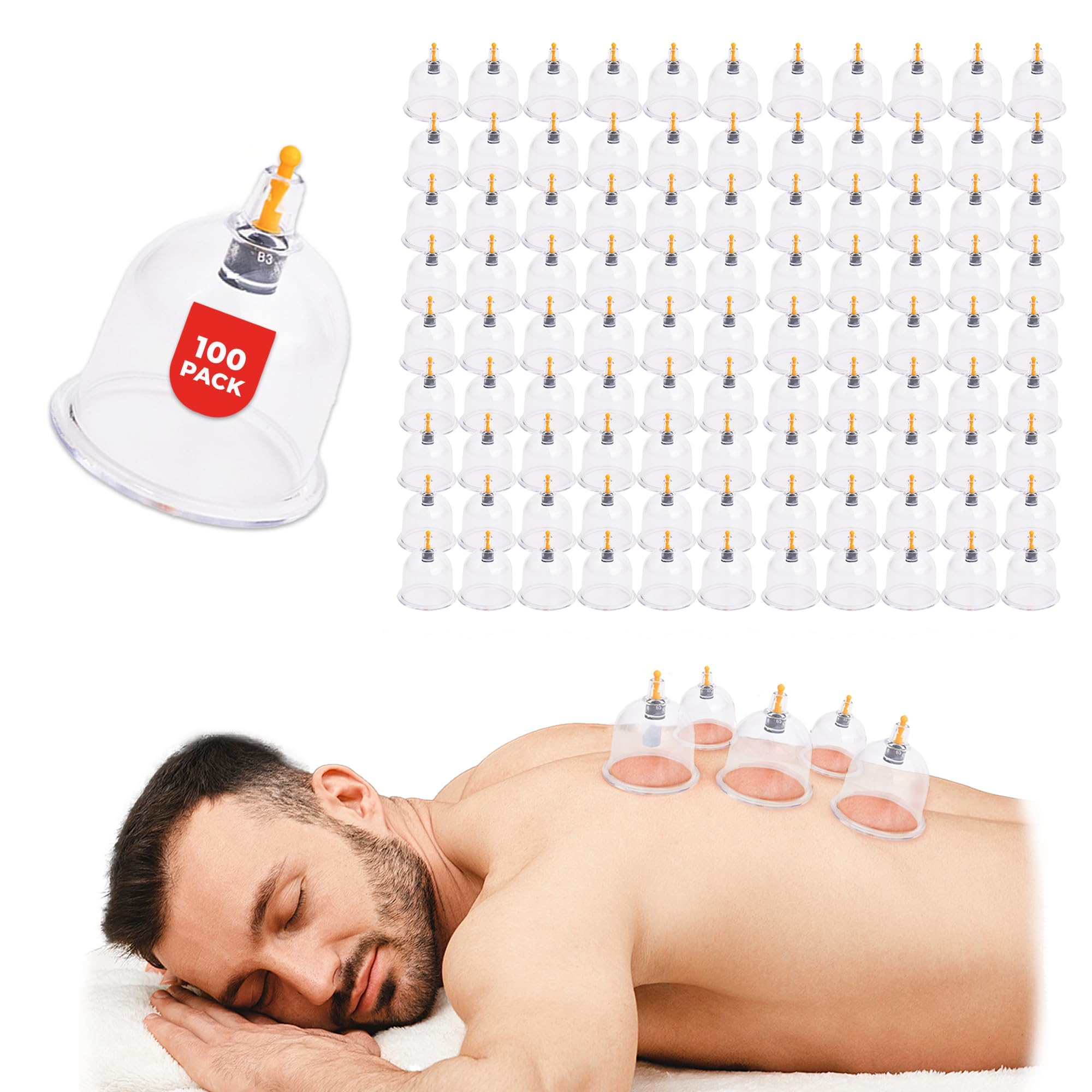 [100 Pack] Bulk Hijama Cups for Cupping - B1 B2 B3 B4 B5 B6 B7 U4 U5 - B3 (61 mm / 2.40 in) - Wholesale Professional Cupping Therapy Set