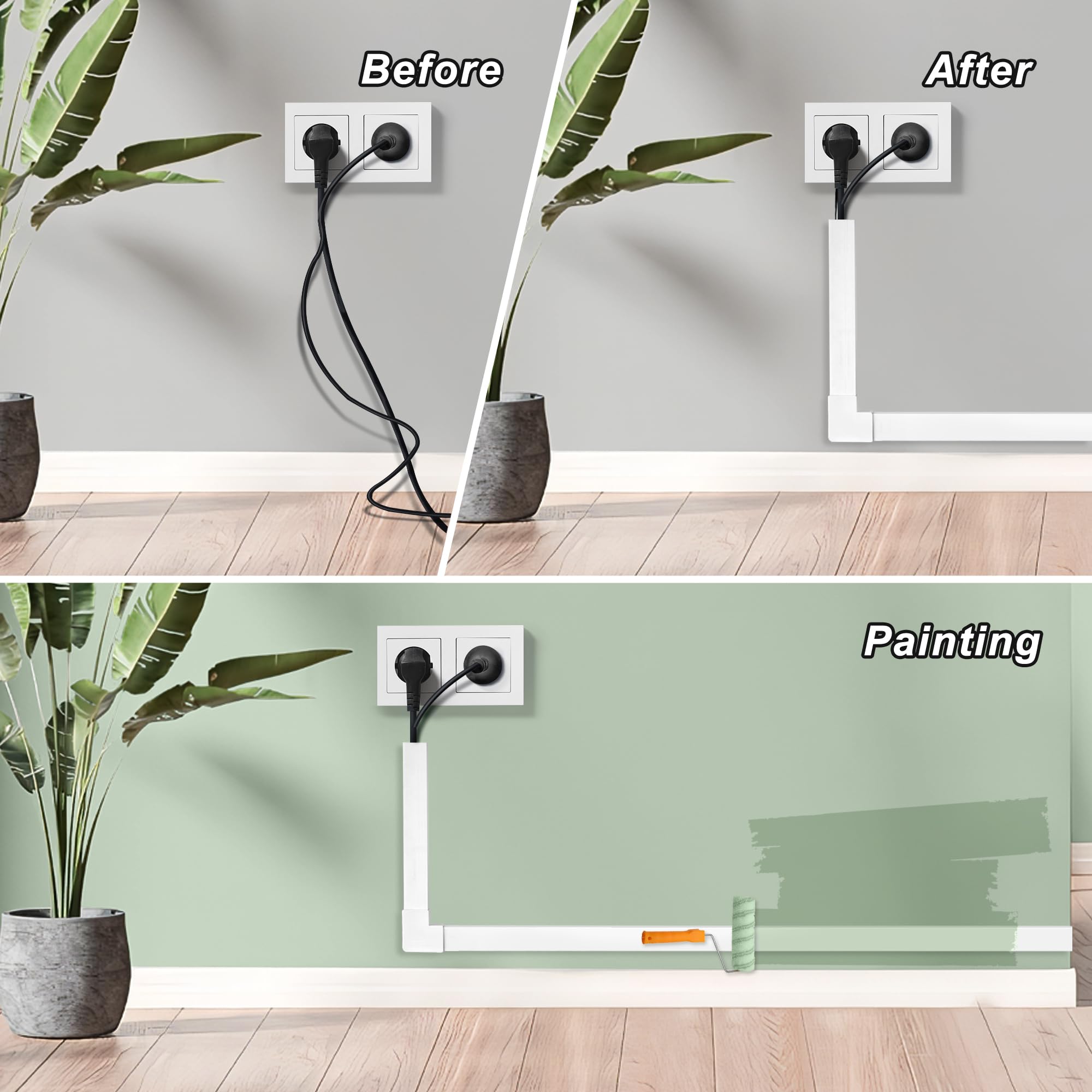 Cache-câbles mural à 3 à 4 fils – Cache-câbles pour montage mural TV – Cache-câbles pour câbles au mur – Grand kit de gestion de câbles – 28 x 39 cm (l x L) – Blanc