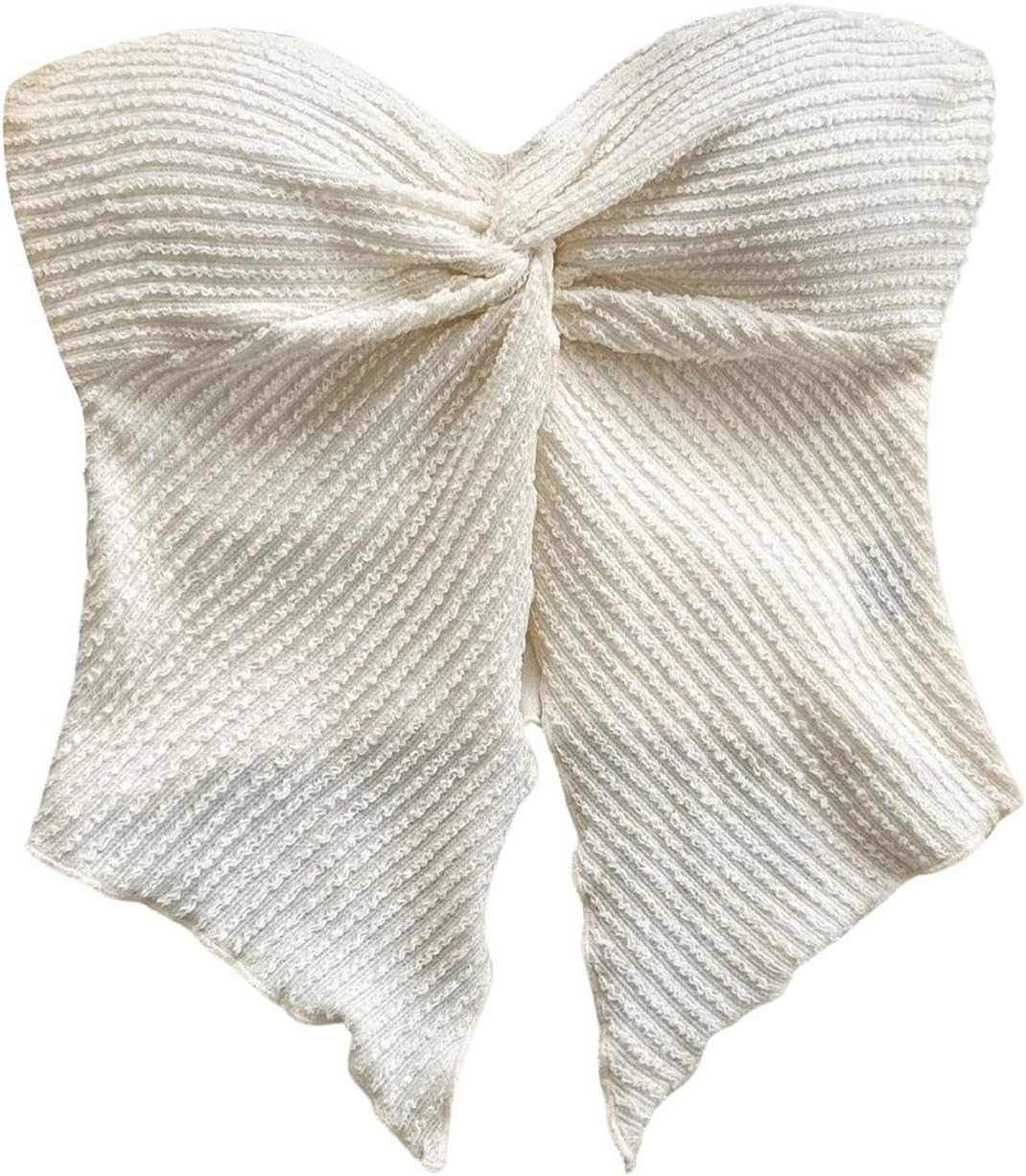 WDIRARA Women's Twist Front Split Hem Tube Top Y2k Strapless Bandeau Asymmetrical Tops