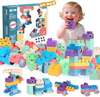 Extra-Large 80PCS Soft Silicone Building Blocks for Toddlers 18 Months a...