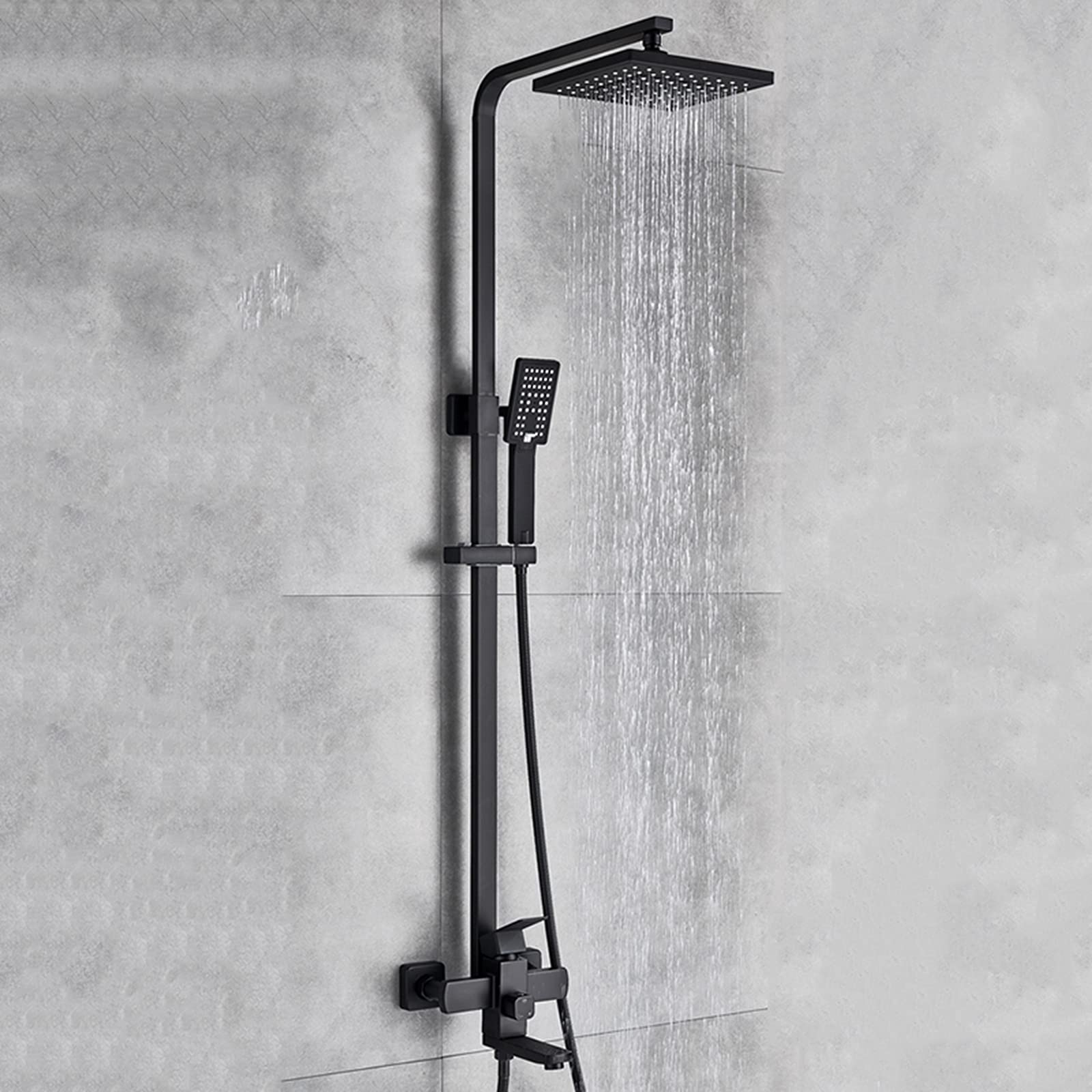 Mitigeur de douche mural noir brossé avec colonne de douche 20 cm et kit de salle de bain complet