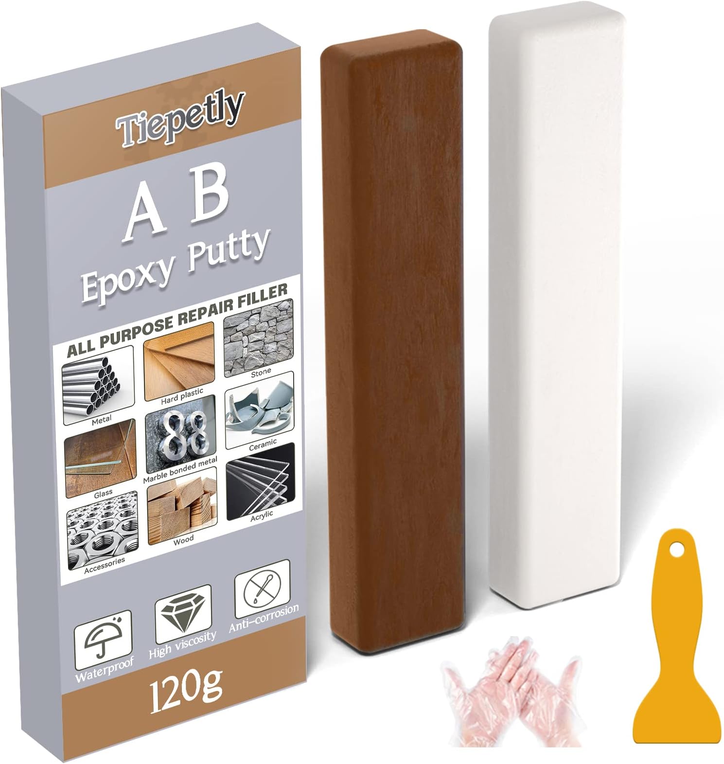 Epoxy Putty, 2 Part Fast Repair Epoxy Glue for Wood, Hard Plastic, Glass, Ceramic Crack, Metal Filler, Heat Resistant and Waterproof, 120g