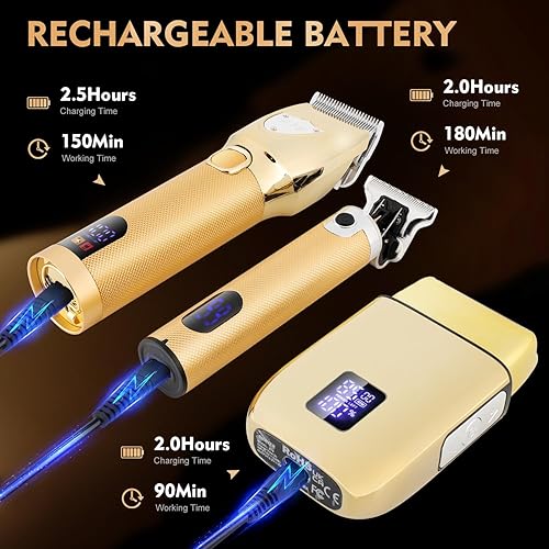 Miniatura 34 de Juego de cortapelos profesional para hombres, afeitadoras eléctricas de aluminio para hombres, kit de peluquería y recortadora con estuche de viaje