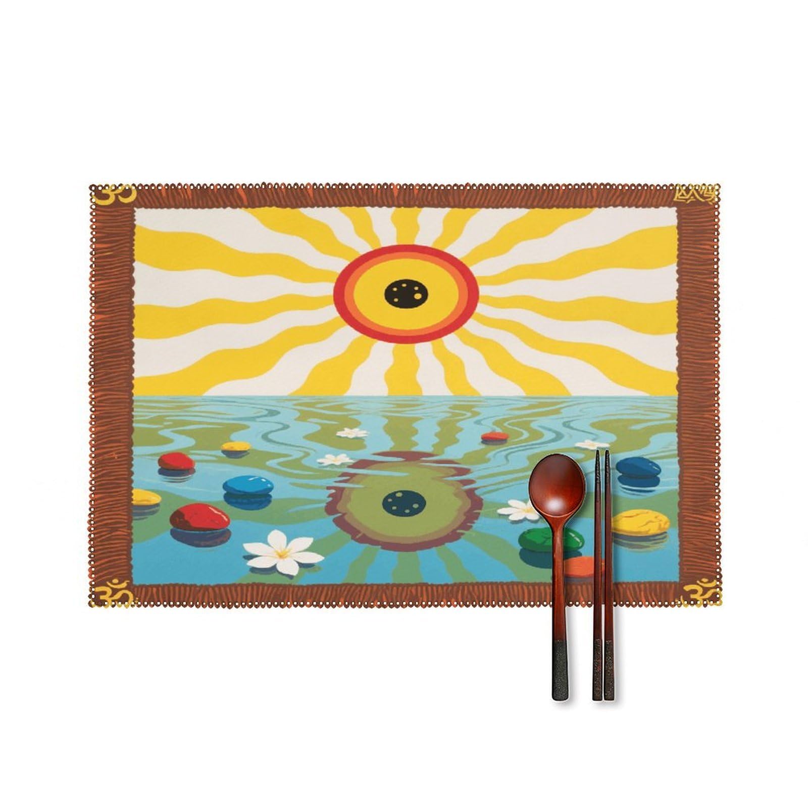 Retro Boho Sun Placemats Set of 4 Heat Resistant Non-Slip Place Mats for Dining Table Washable Placemat Wipeable Dining Table Mat Canvas Place Mats Dining Table Decor