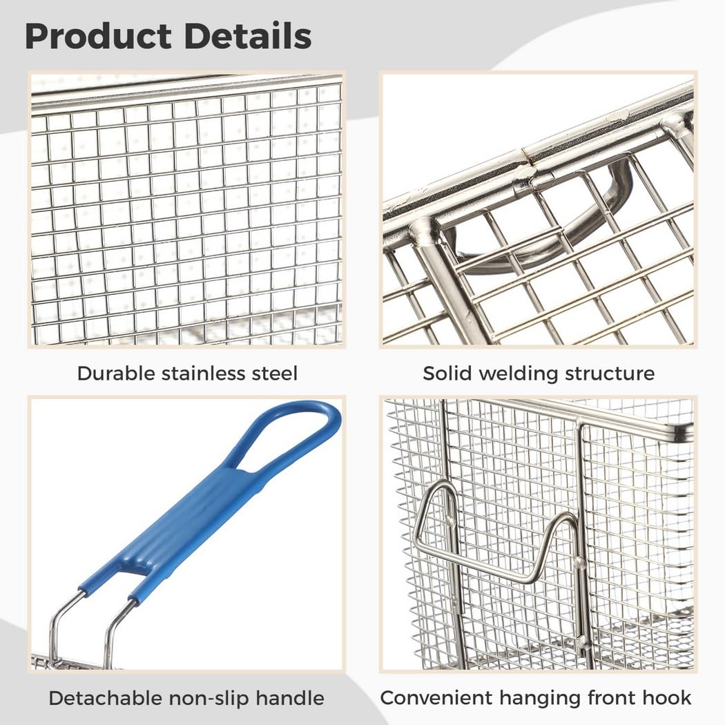 Cestello quadrato per friggitrice con manico antiscivolo, in acciaio inox, resistente, per uso domestico e commerciale, 2 pezzi
