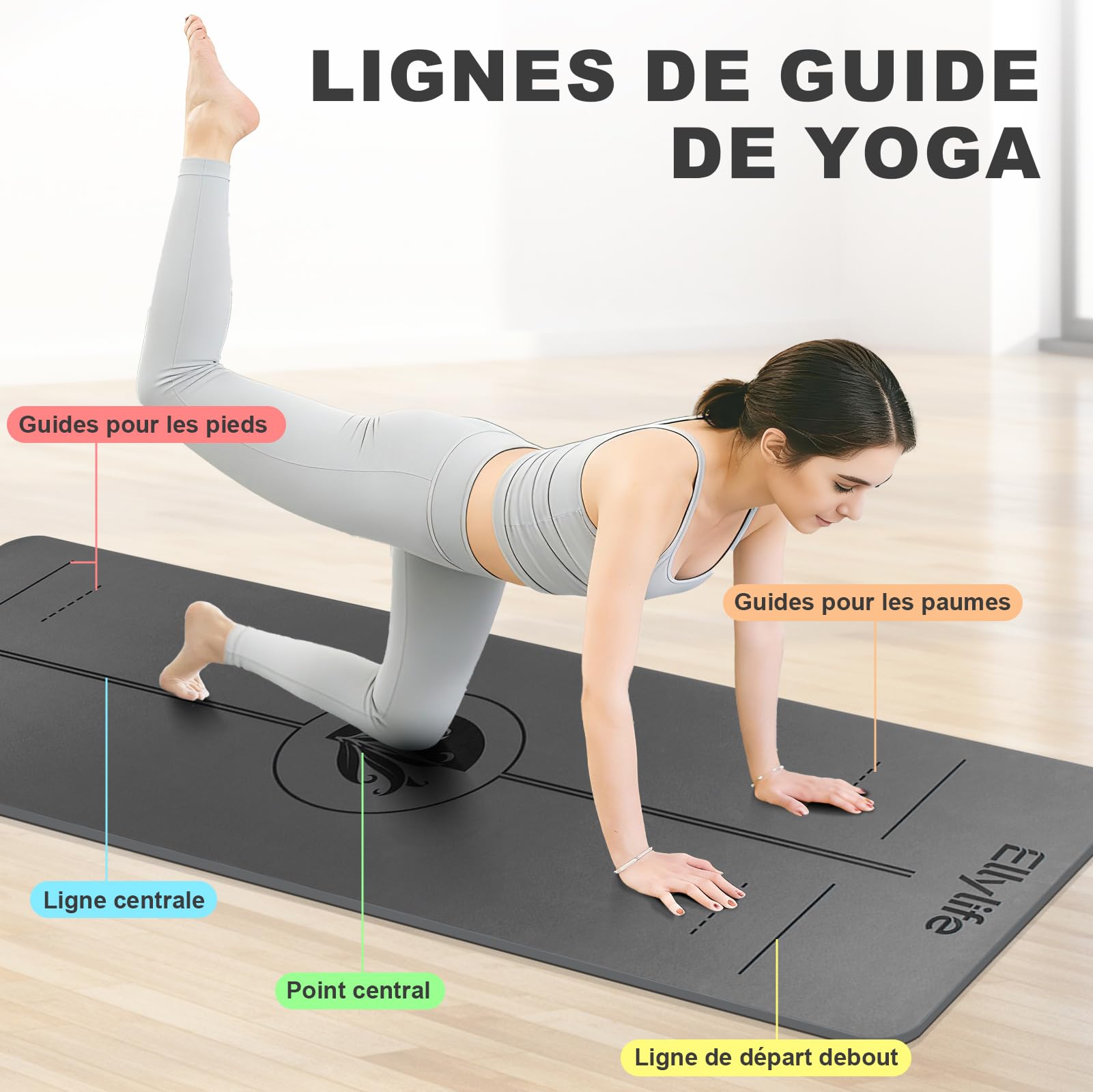Tapis de Yoga Antidérapant Epais, avec Repères d’Alignement, Caoutchouc Naturel + Eco PU ou TPE, Doux pour la peau, Adhérence Élevée, avec Sangle, Sac à Dos et Emballage Élégant, pour Yoga Pilates