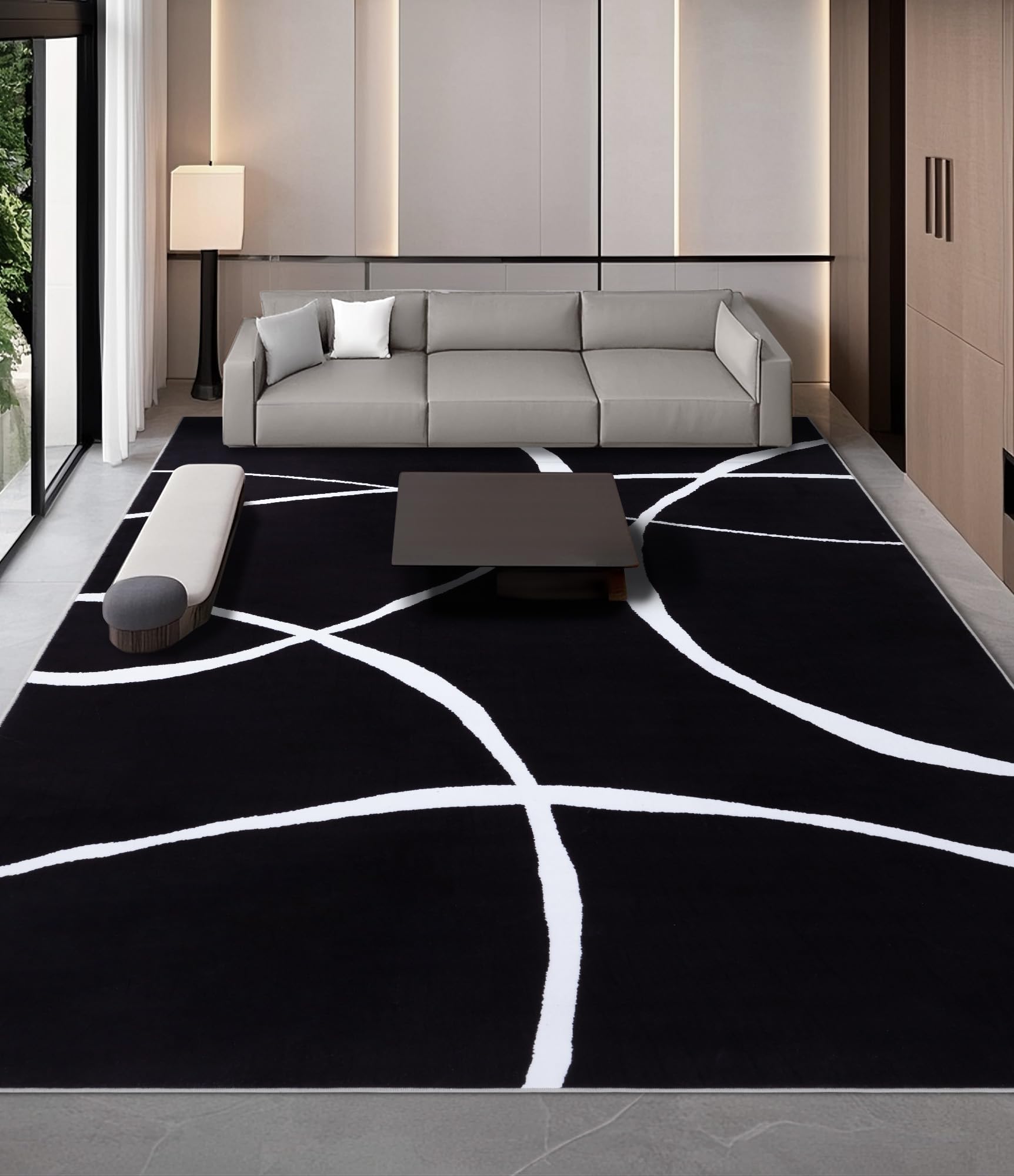 Condition photo showing New/Like New for yihouse modern washable area rug for living room bedroom - large abstract black and white rug non-slip ultra-thin home decor (dark curve, 8'x10'ft)