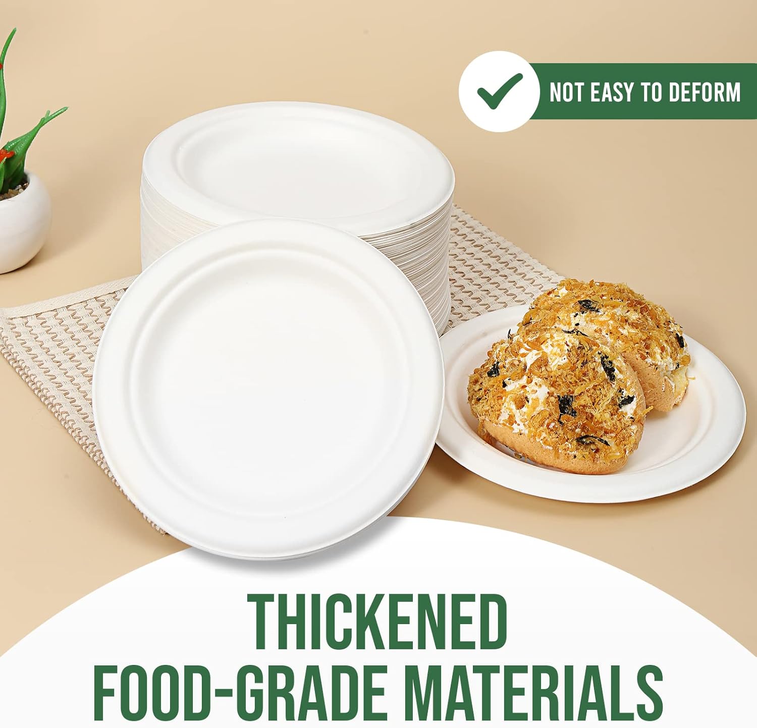 Dessert Plates, 100 Pack Small Paper Plates, Paper Plates 6 Inch – 100% Compostable Plates, Water & Oil Proof Disposable Plates, Microwavable Perfect Paper Plate For Party - White - Image 3