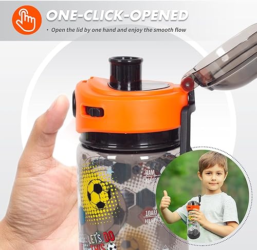 Miniatura 3 de Botella de agua para niños con cordónfunda para la escuela, niños, niñas, niños, botella de agua potable sin BPA de 20 onzas, apertura de un clic,