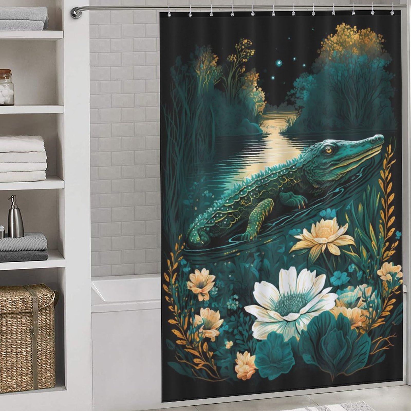 Rideau de douche crocodile anti-moisissure et lavable en tissu