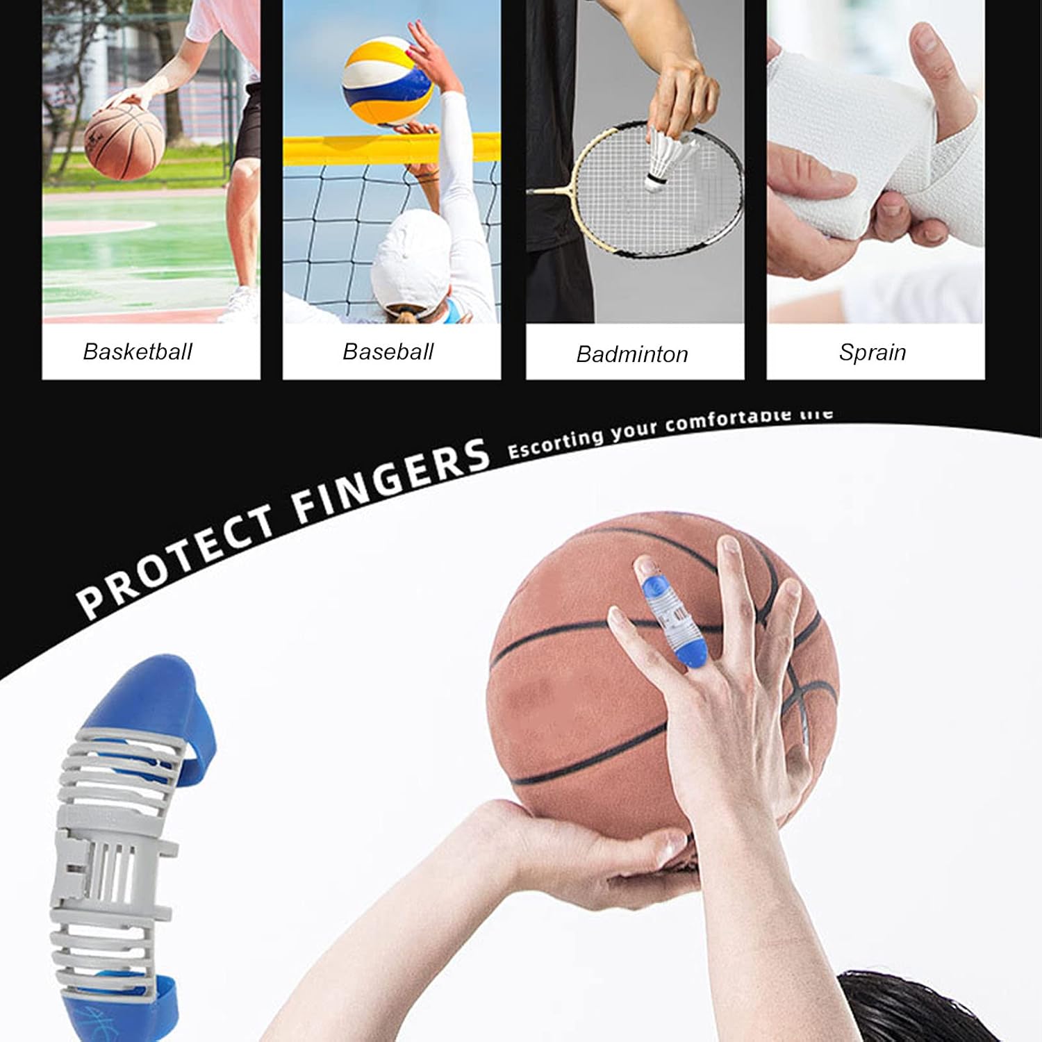Dioche Finger Splint Brace with Hollow Out Design - Pain Relief Support Sleeve for Basketball and Sports Activities, Comfortable and Durable, Finger Protector - Single Model