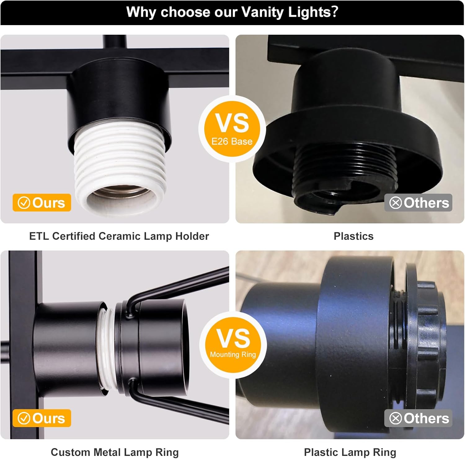 Farmhouse Bathroom Vanity Light Fixtures Over Mirror, Matte Black 4-Light Wall Sconce with Metal Cage, E26 Socket (Bulbs Not Included)