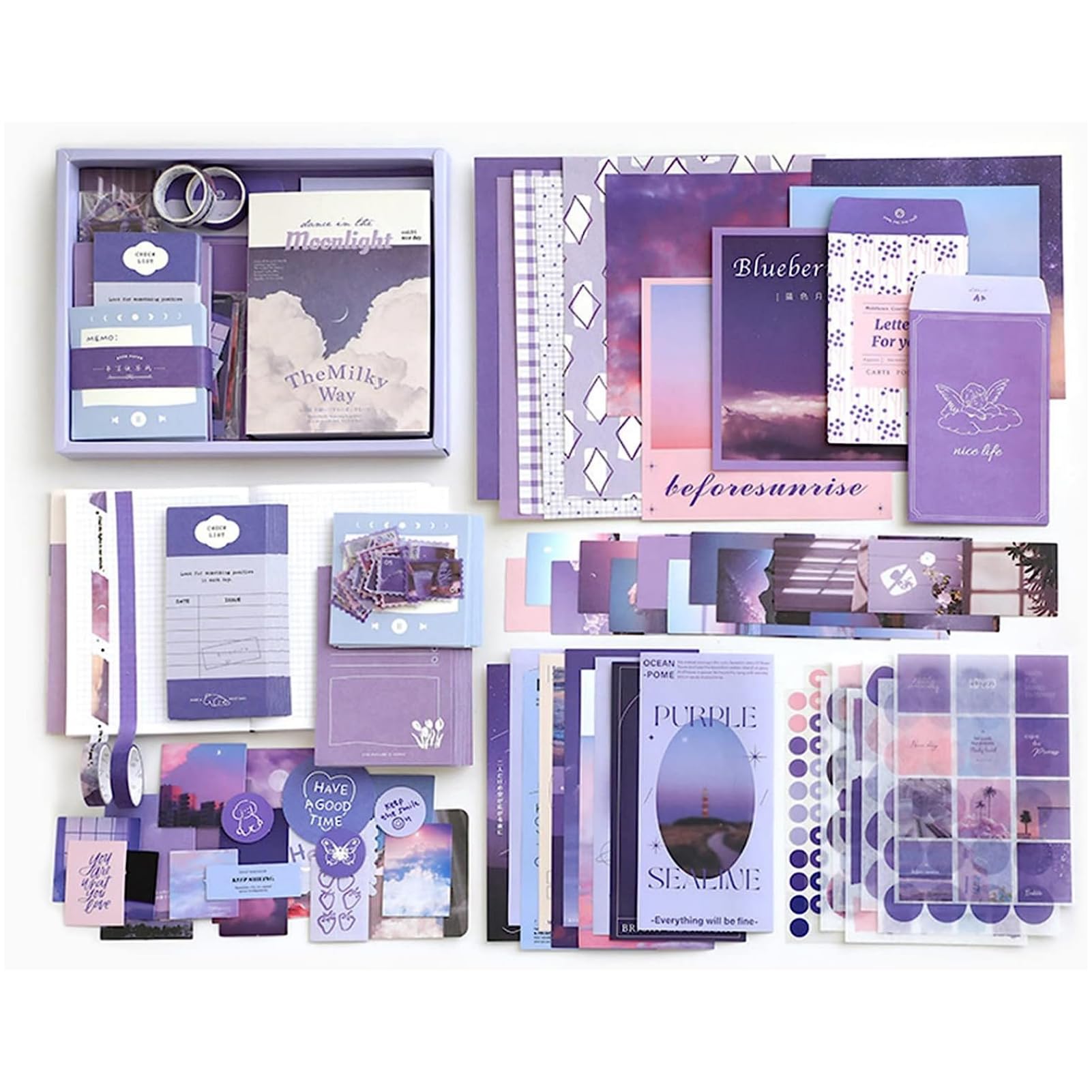 NEOUTH Journal Scrapbook Kit(346pcs),Scrapbooking Supplies Kit with Bullet Junk Journal, Stationery, A6 Grid Notebook with Graph Ruled Page DIY Journaling Gift for Teen Girl Kid Women, Purple (B0CKPFQFRY) Amazon Price History, Amazon Price Tracker