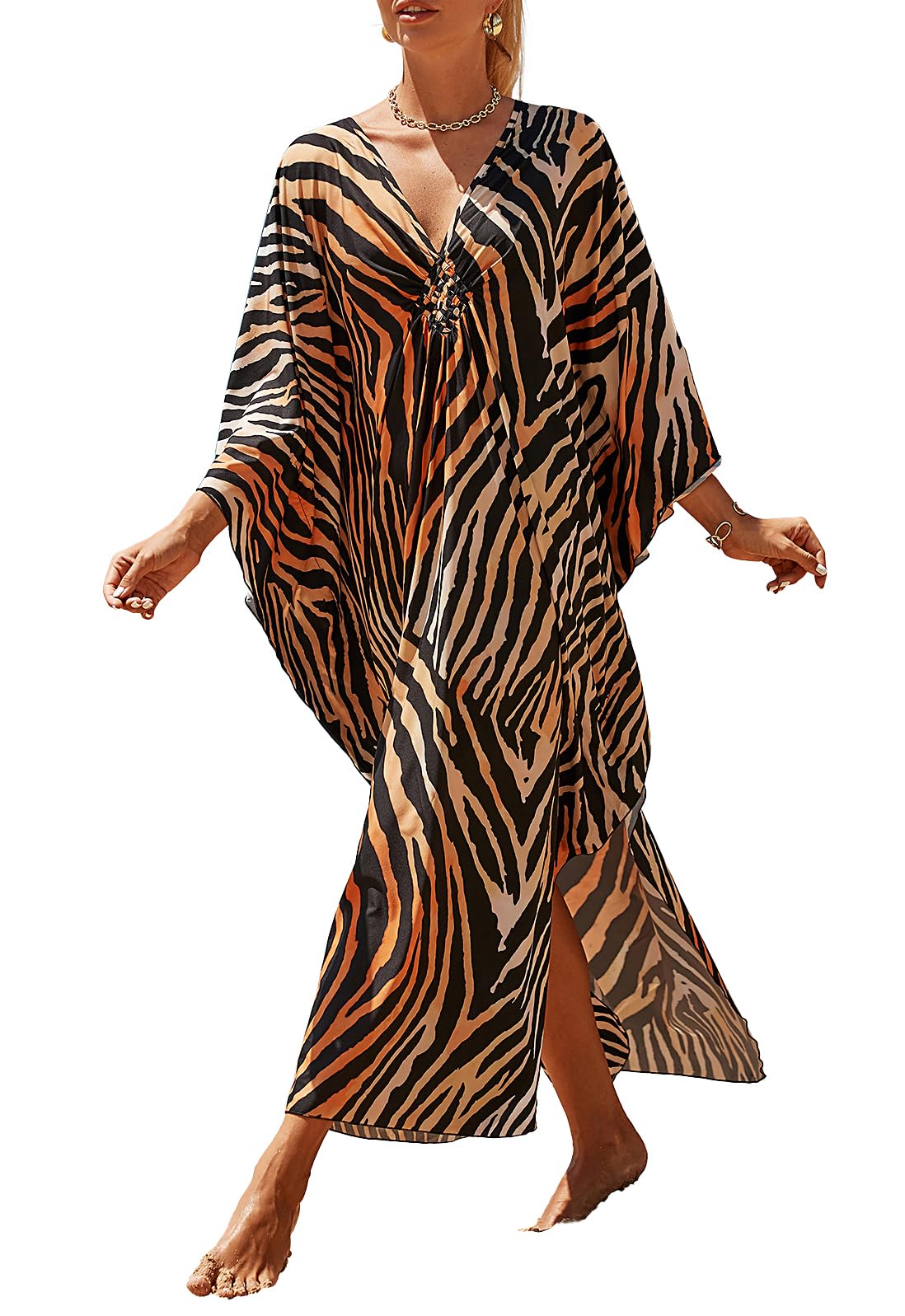 cthseie Women Animal Print Kaftan Dresses Plus Size Swimsuit Coverup Summer Bathing Suit Caftan Loungewear Beach Dress