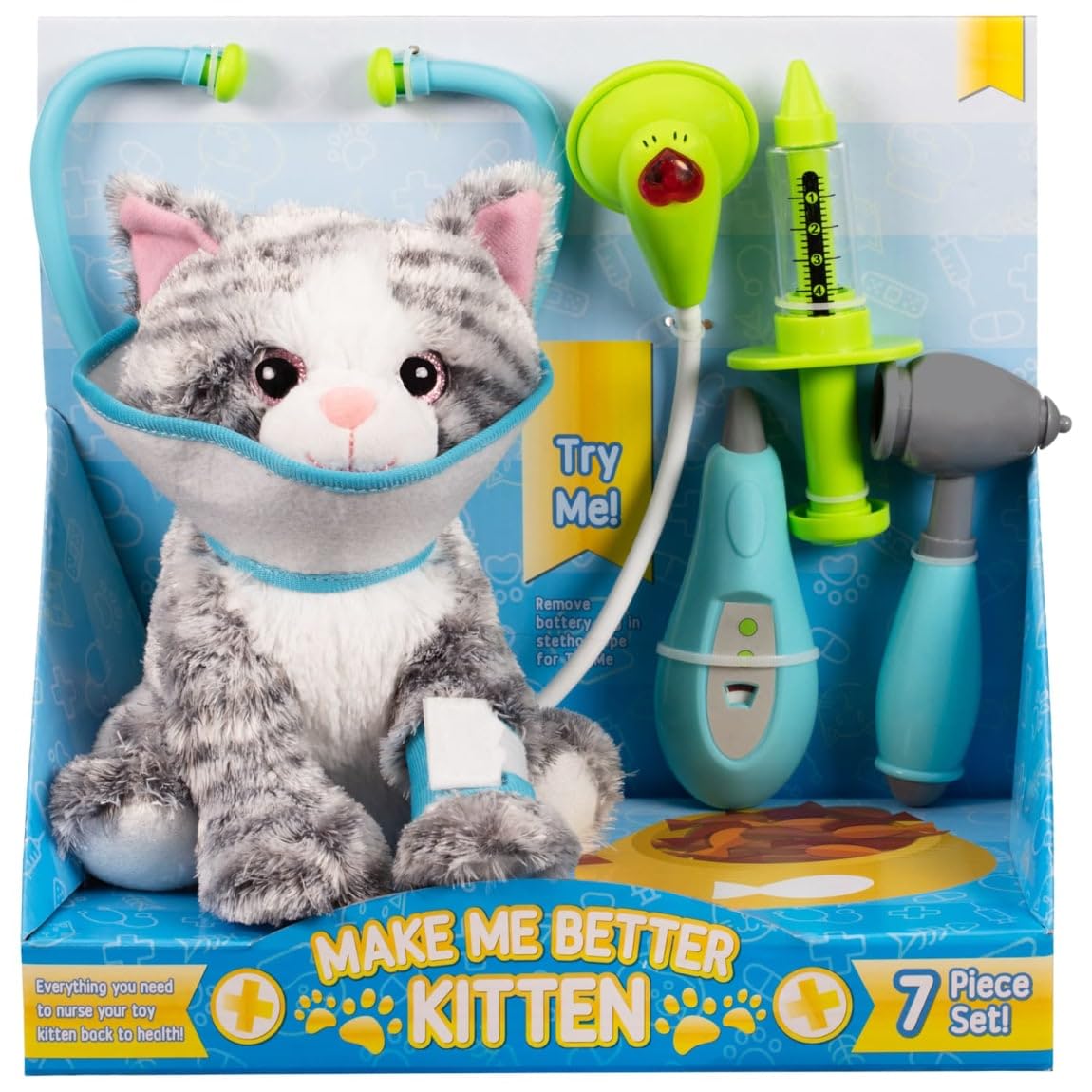 YKM’S Make Me Better Pet 7pc Kitten Vet Toy Pretend Play Veterinary Set Kids Animal Care Role Play Interactive Toy