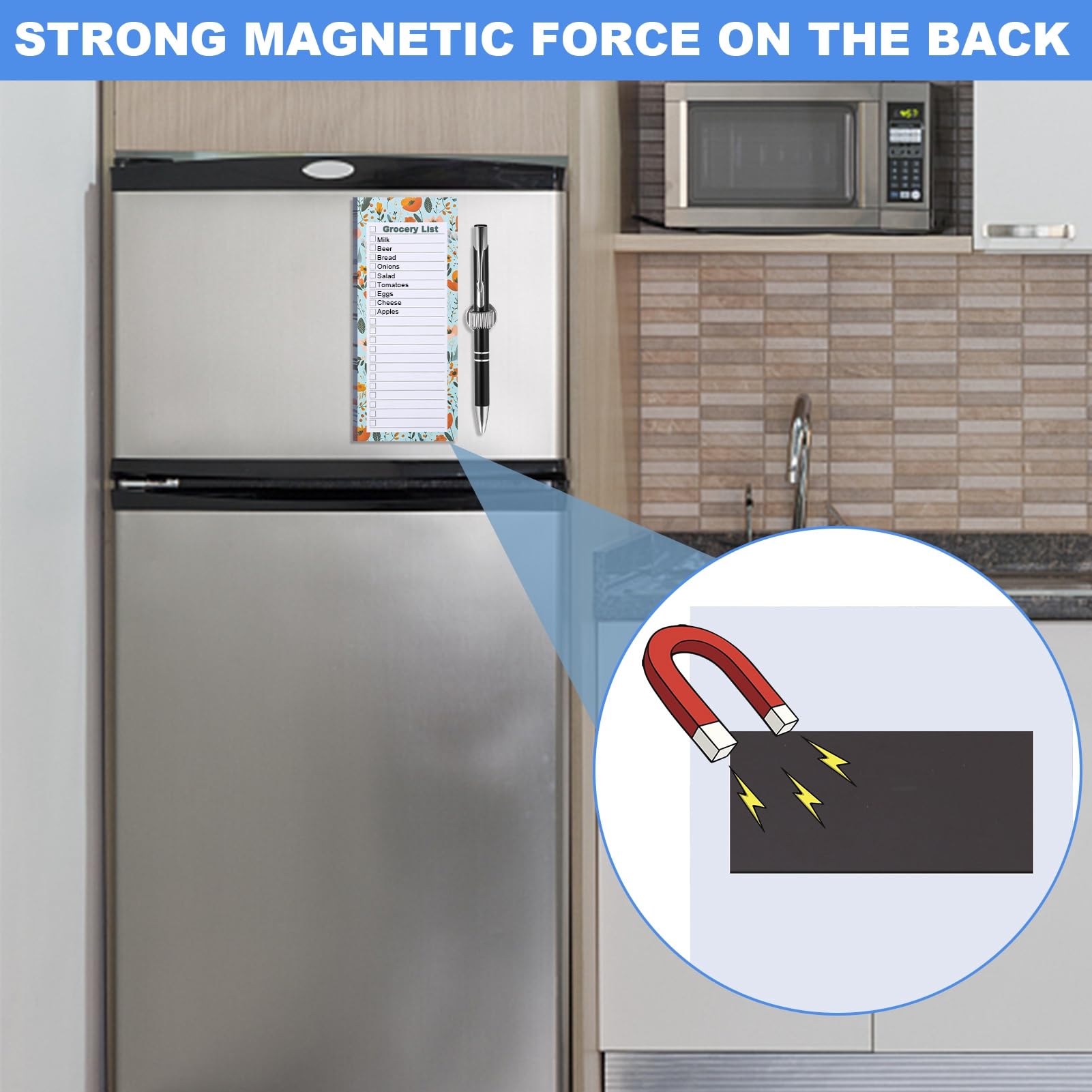 Zuimei 2 Pack Magnetic Shopping List Pad For Fridge & 1 Magnetic Pen Clip 100 Tear Off Sheets Magnet Notepad Magnet Shopping List For Fridge - Image 2