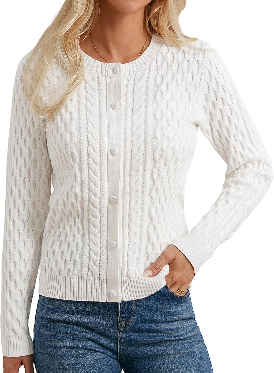 GRACE KARIN Womens Cable Knit Cardigan Sweaters, Button Down Cardigans 2026 Spring, Casual Long Sleeve Tops
