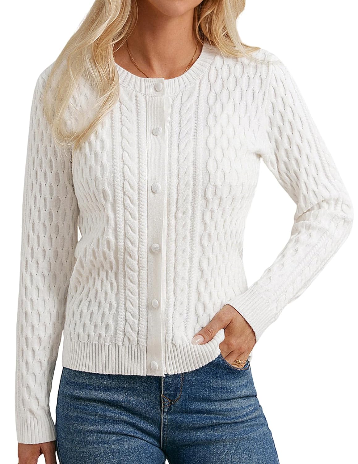 GRACE KARIN Womens Cable Knit Cardigan Sweaters Button Down Cardigans 2025 Fall Casual Long Sleeve Tops