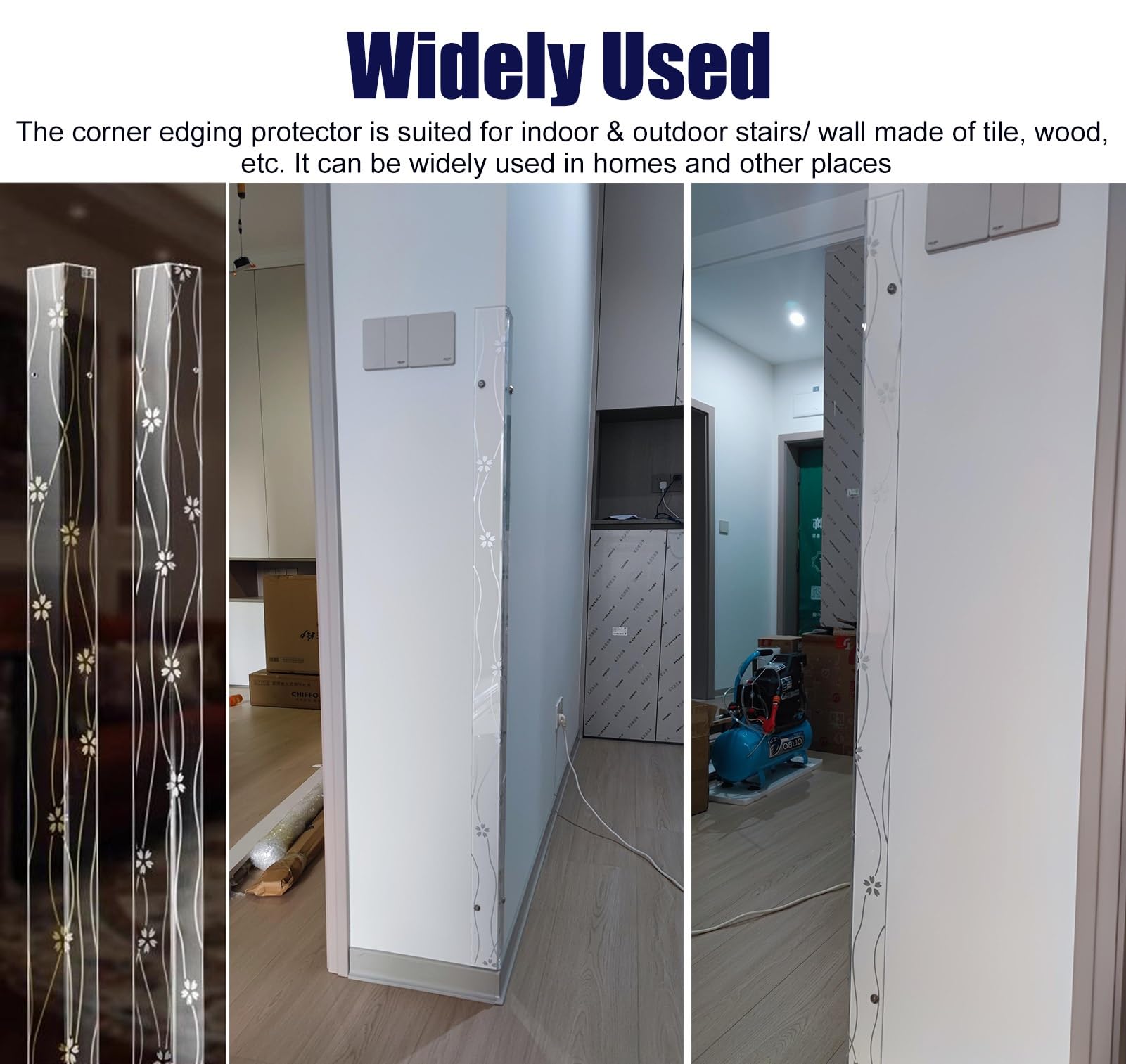 CMYUN Barre de Seuil Protection d'angle Murale en Acrylique Découpable avec 4 Vis, Protection d'angle Droite Transparente pour Mur et Marche, Nez de Marche pour la Maison, L'école et Le Bureau.(Gold)